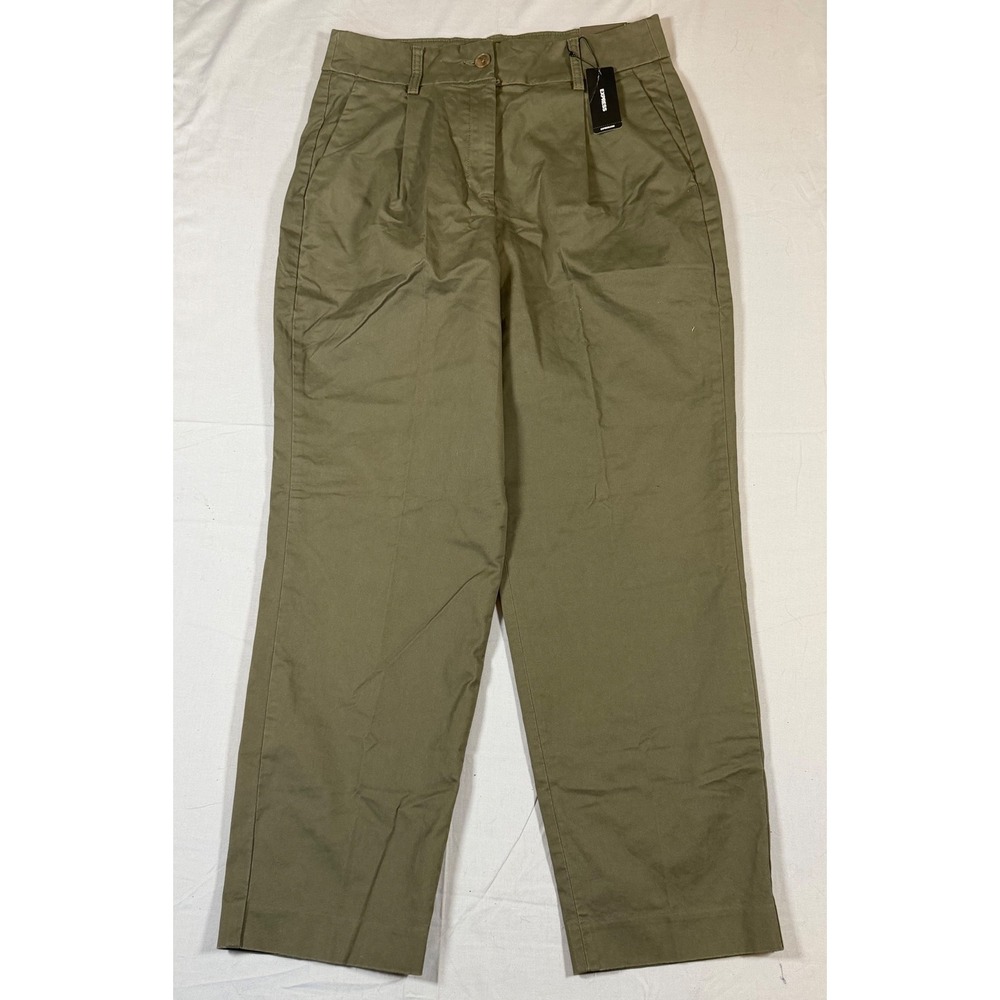 Express Ankle High Rise Pleated Trousers Olive Green Size 6R workwear NEW